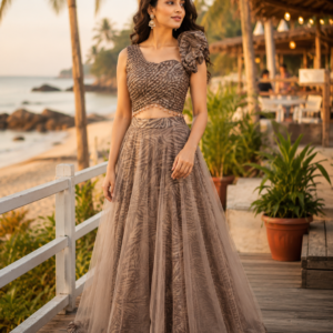 Crop Top Skirt With Net Dupatta