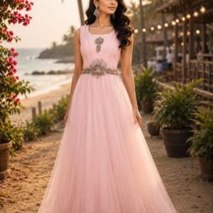 Evening Gown Baby Pink Net Fabric