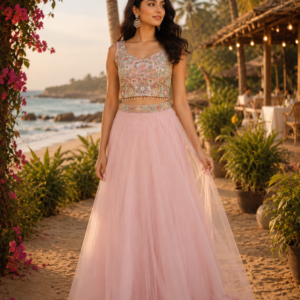 Baby Pink Color Crop Top Skirt