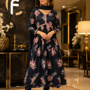 Black Printed Anarkali