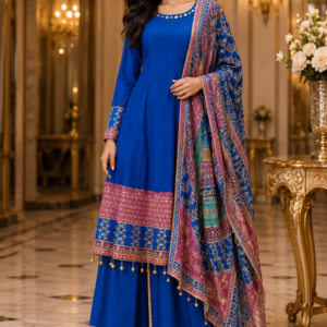 Blue Anarkali With Heavy Dupatta