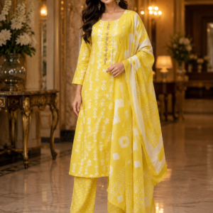 Yellow Cotton Suit Printed