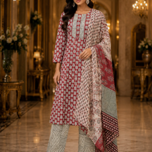 Red Cotton Suit Printed