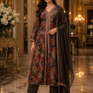 Front Cut Round Kurti Brown Color