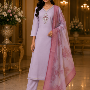 V Neck Little Hand Work Kurti With Organza Dupatta