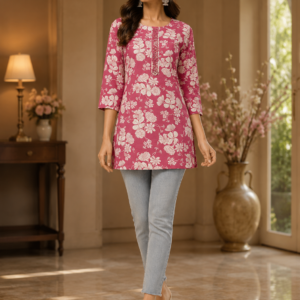 Pink Printed Short Kurti