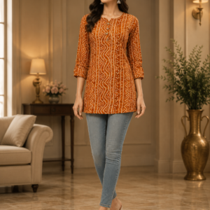 Rust Printed Short Kurti