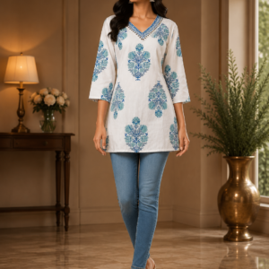 White And Rama Short Kurti