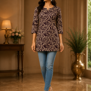Mehrun And Beige Printed Short Kurti