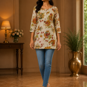 White Printed Short Kurti