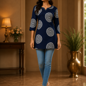 Blue Bold Printed Short Kurti