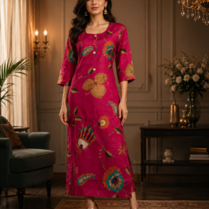 Hot Pink Printed Single Kurti