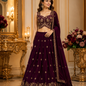 Wine Lehenga With Heavy Work