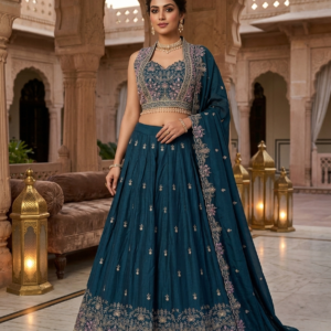 Teal Blue Heavy Duppata Lehenga