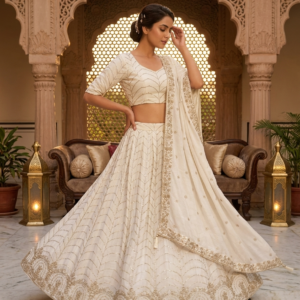 White Lehenga With Heavy Duppata And Work