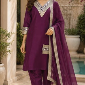 Short Kurti V Neck Plain Duppatta Suit