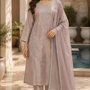 Beige Glass Fabric Handwork Suit