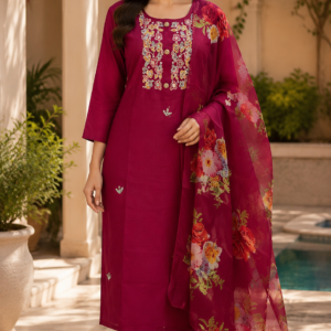 Hot Pink Organza Duppatta Suit