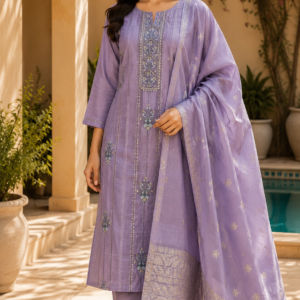 Purple Duppata Banarsi With Work Suit