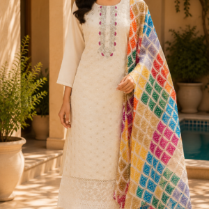 White Heavy Multi Duppatta With Work Suit