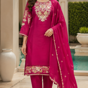 Hot Pink Chinon Thread Work Suit