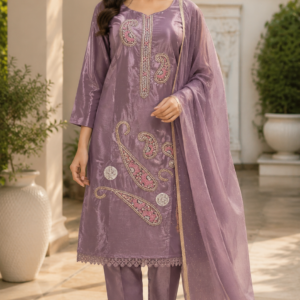 Purple Glass Fabric Hand Work Suit