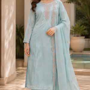 Sky Blue Heavy Duppatta Embroidery Work Suit
